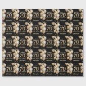 70. Geburtstag Schwarz und Gold Glitzer Ballons Geschenkpapier (Flach)