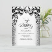 70. Geburtstag Schwarz und Weiß Balloons Party Einladung (Stehend Vorderseite)