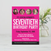 70. Geburtstag Schwarz-weiße rosa Foto Kreise Einladung (Stehend Vorderseite)