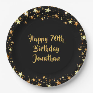 70. Geburtstag Schwarze Gold Stars Name Pappteller