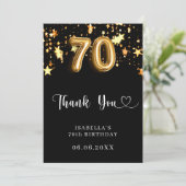 70. Geburtstag schwarze goldene Sterne Dankeskarte (Stehend Vorderseite)