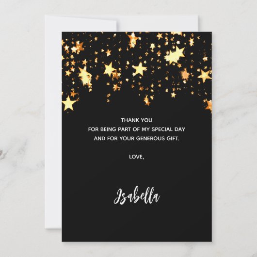 70. Geburtstag schwarze goldene Sterne Dankeskarte (Rückseite)