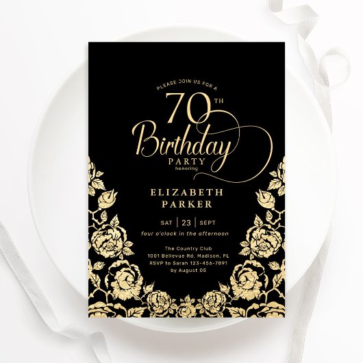 70. Geburtstag Schwarze Rose Einladung