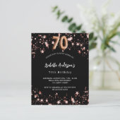 70. Geburtstag Schwarze Rose Gold Einladung (Stehend Vorderseite)