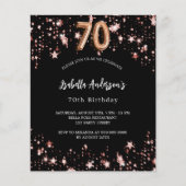 70. Geburtstag Schwarze Rose Gold Einladung (Vorderseite)