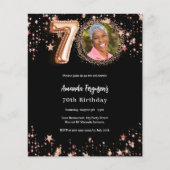 70. Geburtstag Schwarze Rose Gold Foto Einladung (Vorderseite)