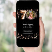 70. Geburtstag Schwarze Rose Gold Foto Sterne Einladung