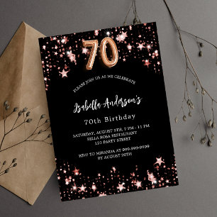 70. Geburtstag schwarze Rose goldene Sterne Einladungspostkarte