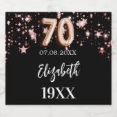 70. Geburtstag schwarze Rose Goldstars Schaumweinetikett (Einzelnes Label)