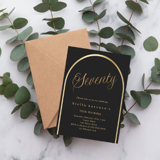 70. Geburtstag schwarzen goldenen Bogen elegante D Einladung