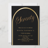 70. Geburtstag schwarzen goldenen Bogen elegante D Einladung (Vorderseite)