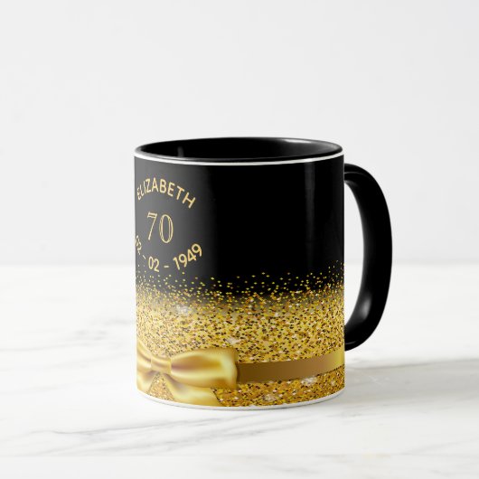 70. Geburtstag schwarzer Goldbug Tasse (VorderseiteRechts)