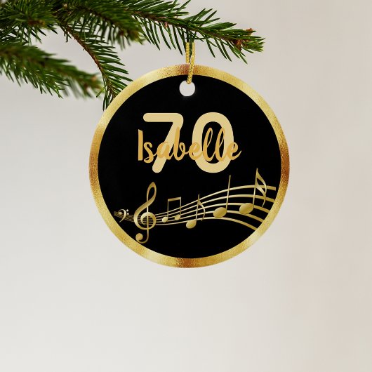 70. Geburtstag schwarzer goldener Musiknoten Keramik Ornament