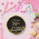 70. Geburtstag schwarzer goldener Musiknoten Pappteller (Party)