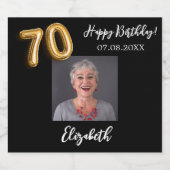 70. Geburtstag schwarzes Foto Schaumweinetikett (Einzelnes Label)