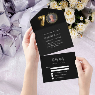 70. Geburtstag schwarzes Foto uAwg All In One Einladung