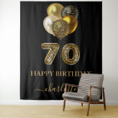 70. Geburtstag schwarzes Gold Leoparden Namensskri Wandteppich (Beispiel)