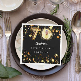 70. Geburtstag Schwarzes Gold Sterne Foto Serviette