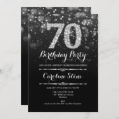 70. Geburtstag - Schwarzes Silber Einladung (Vorne/Hinten)