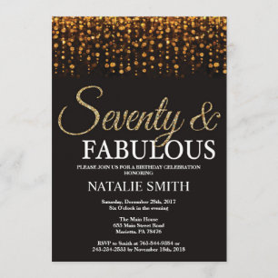 70. Geburtstag Siebzig und fabelhafte Gold Glitzer Einladung