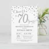 70. Geburtstag Silber Glitzer Diamond Einladung (Stehend Vorderseite)