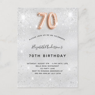 70. Geburtstag Silbermetall Rose Gold Glitzer Einladungspostkarte