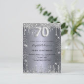 70. Geburtstag silberne Metall Glitzer Staubglasur Einladungspostkarte (Stehend Vorderseite)