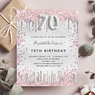 70. Geburtstag Silberrosa Einladung Flyer