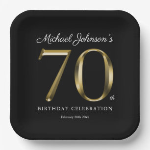 70. Geburtstag Solid Gold Text elegant Schwarz Pappteller