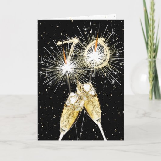 70. Geburtstag Sparklers und Champagner Toast Karte (Vorderseite)