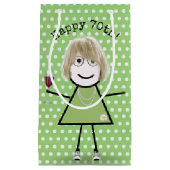 70. Geburtstag Strichfigur-Mädchen mit Weinglas Kleine Geschenktüte (Vorderseite)