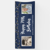 70. Geburtstag String Lights Foto Blau Banner (Vertikal)