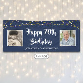 70. Geburtstag String Lights Foto Blau Banner