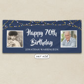 70. Geburtstag String Lights Foto Blau Banner