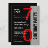 70. Geburtstag Teil Modernes Rotes Silber Schwarz  Einladung (Vorne/Hinten)