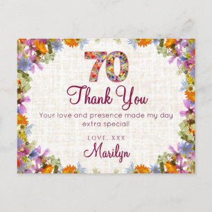 70. Geburtstag Vielen Dank - Elegantes Blumendesig Postkarte