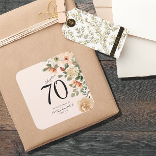 70. Geburtstag Vintage Blumen Quadratischer Aufkleber