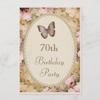 70. Geburtstag Vintagen Rose Schmetterling, Musikn Einladung