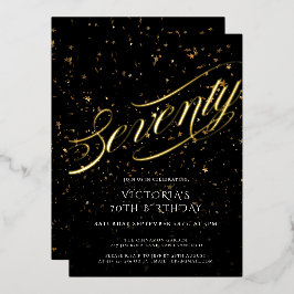 70. Geburtstag von Confetti Black Gold Elegant Folieneinladung