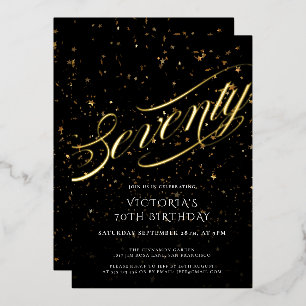 70. Geburtstag von Confetti Black Gold Elegant Folieneinladung