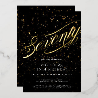 70. Geburtstag von Confetti Black Gold Elegant Folieneinladung