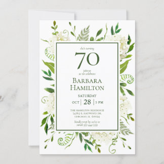 70. Geburtstag Weißer Hydrangeas Einladung