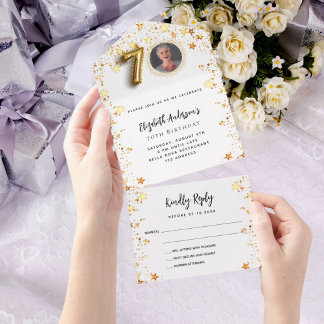 70. Geburtstag Weißgoldsterne Foto Party UAWG All In One Einladung