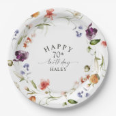 70. Geburtstag Wildblumen Aquarell Blumen Pappteller (Vorderseite)
