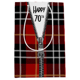 70. Geburtstag Zipper auf Tartan Kariert Mittlere Geschenktüte