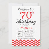 70. Geburtstags-Einladungs-rotes Zickzack Einladung (Vorderseite)