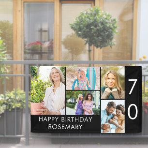 70. Geburtstags-Foto-Collage 5 Bilder Schwarz-Weiß Banner