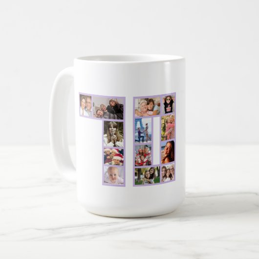 70. Geburtstags-Fotocollage lila Kaffeetasse (Vorderseite Links)