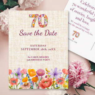 70. Geburtstags-Gartenparty - Florale Save-the-Dat Ankündigungspostkarte