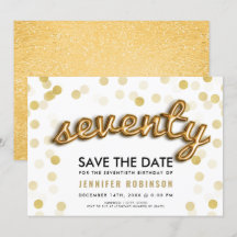70. Geburtstags-Gold steigt Glitzer Save the Date